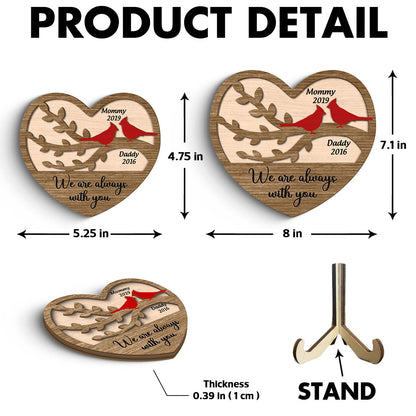 Cardinals Heart Dad Mom Memorial Personalized 2-Layer Wooden Plaque