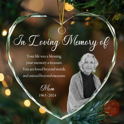Custom Photo Memorial Ornament, Dad Mom Remembrance Christmas Ornament, Memorial Day Heart Glass Ornament, Mom Loss, Loss of Father Gift