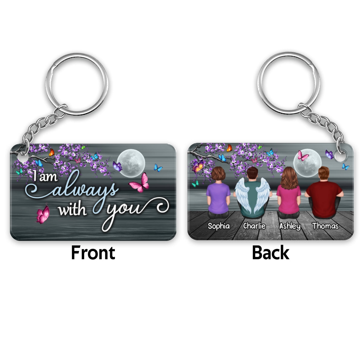 Butterflies Moon Night Always With You Whole Family Memorial Remembrance Gift Personalized Acrylic Keychain