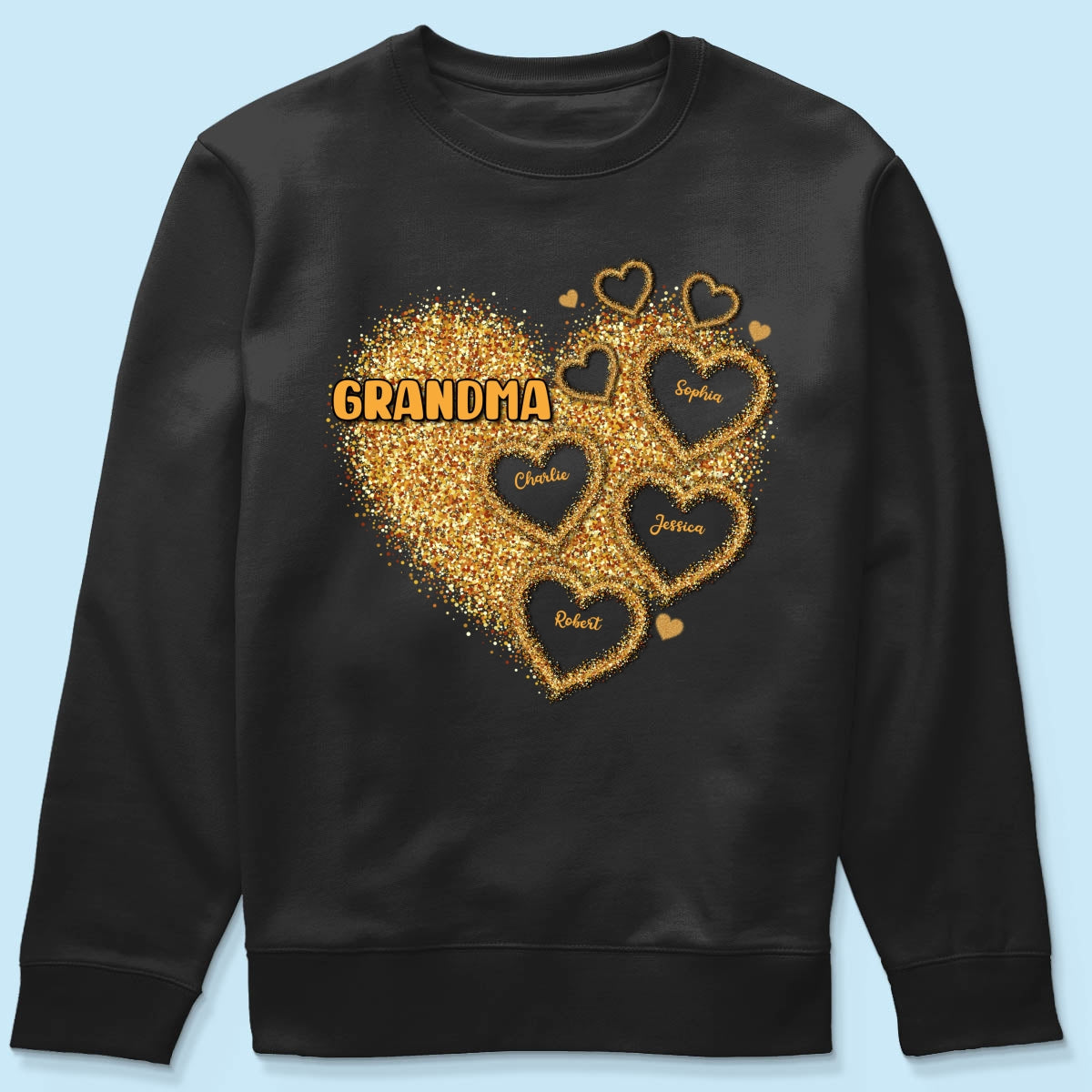 Grandma Mom Gold Glitter Heart Personalized Shirt, Gift For Grandma
