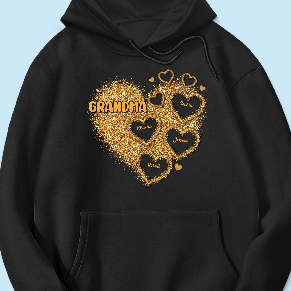Grandma Mom Gold Glitter Heart Personalized Shirt, Gift For Grandma