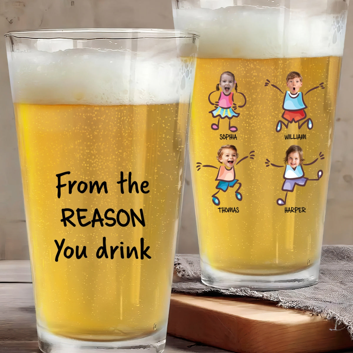 To Dad Grandpa From The Reasons You Drink Personalized Beer Glass, Unique Gift For Dad Grandpa, Funny Father's Day Gift