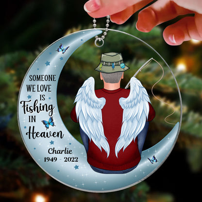Fishing In Heaven Memorial Keepsake Moon Personalized Acrylic Ornament