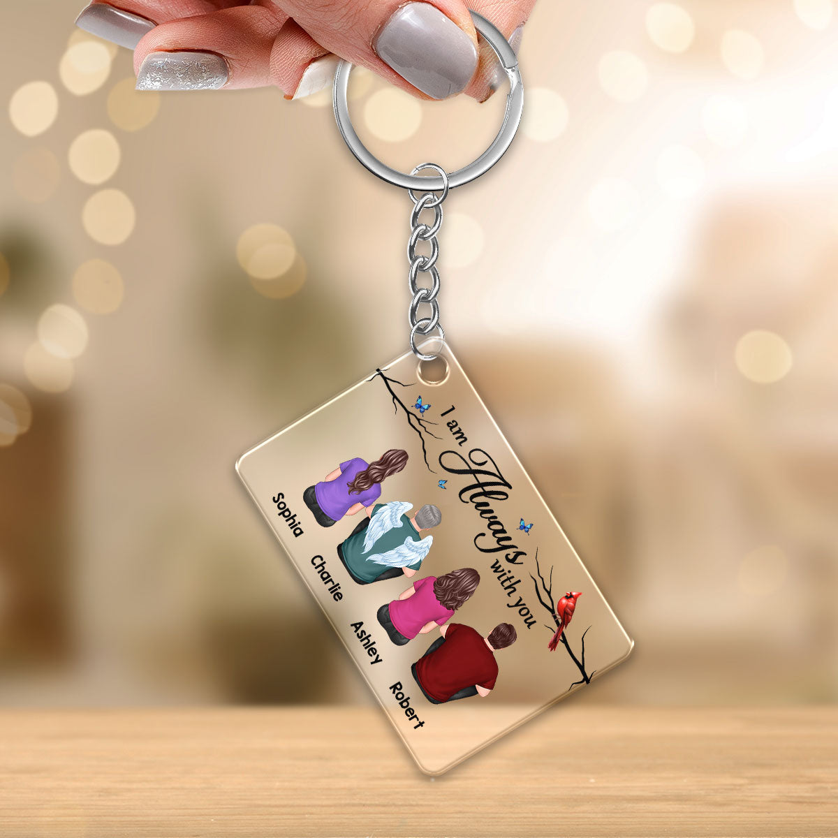 Simple Cardinal Family Memorial Gift Remembrance Keepsake Personalized Acrylic Keychain
