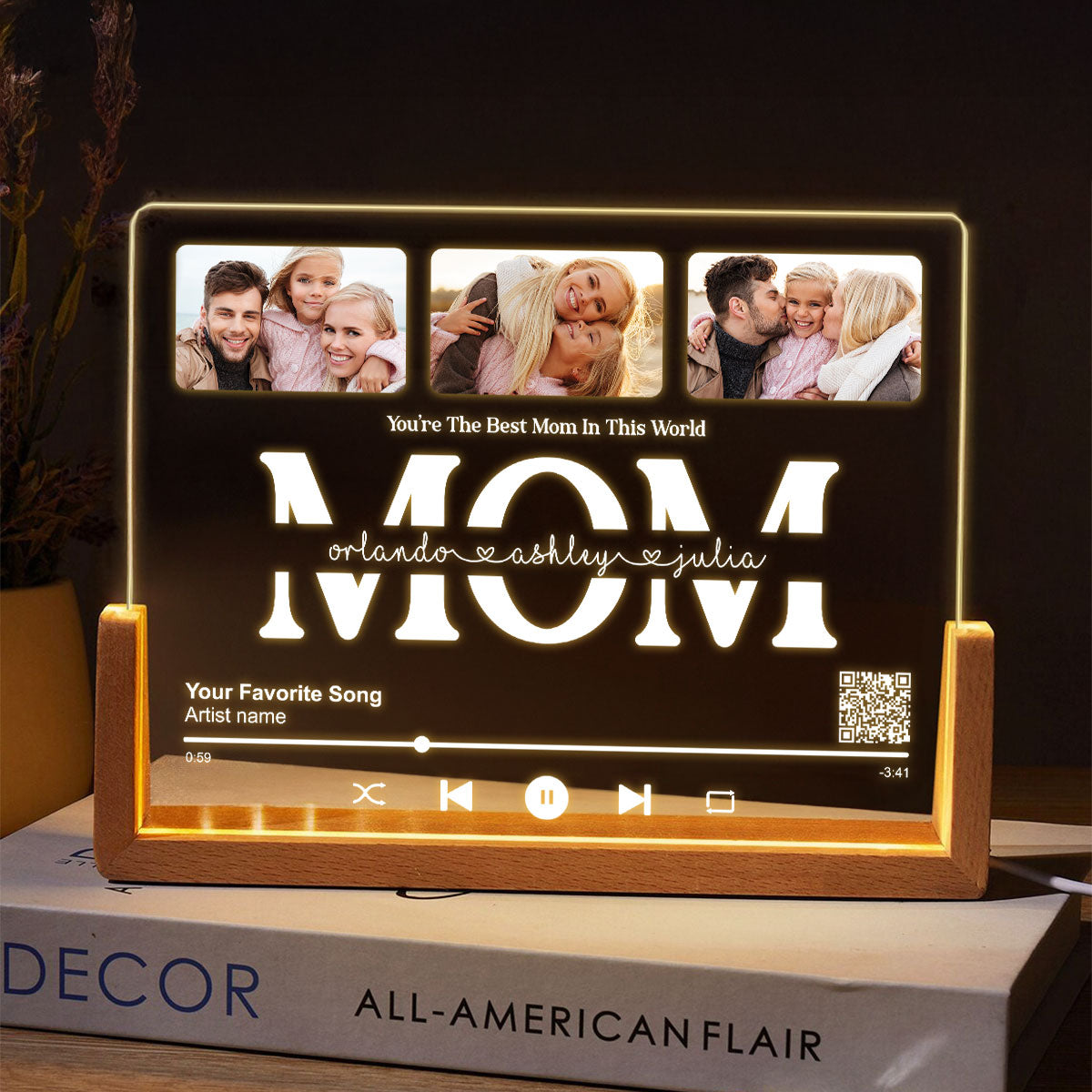 Customize with a Song That Speaks Your Heart, Personalized Photo LED Night Light, Mother's Day Gift for Mom, Scannable QR Code