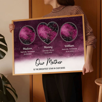 Mom The Brightest Star Custom Star Map by Location & Date, Real Astronomical Data, Personalized Poster Gift for Mom from Daughter, Mother's Day Gift for Mom from Son