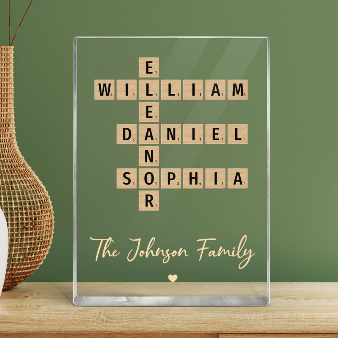 Family Crossword Art Created In A Moment, Treasured Forever Personalized Acrylic Block Plaque