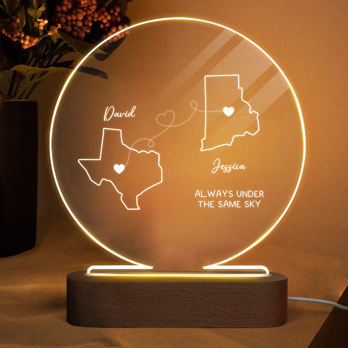 Custom Two Map Night Light for Couples, Gift for Her/Him, Long Distance Relationship Gift, Going Away Gift, Couple Gift, Christmas Gift