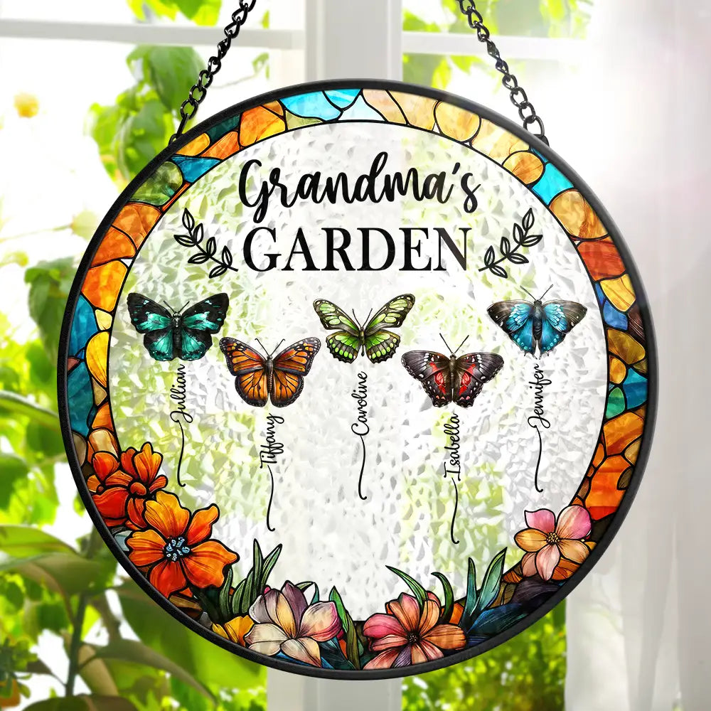 Grandma's Garden Butterflies - Personalized Window Hanging Suncatcher