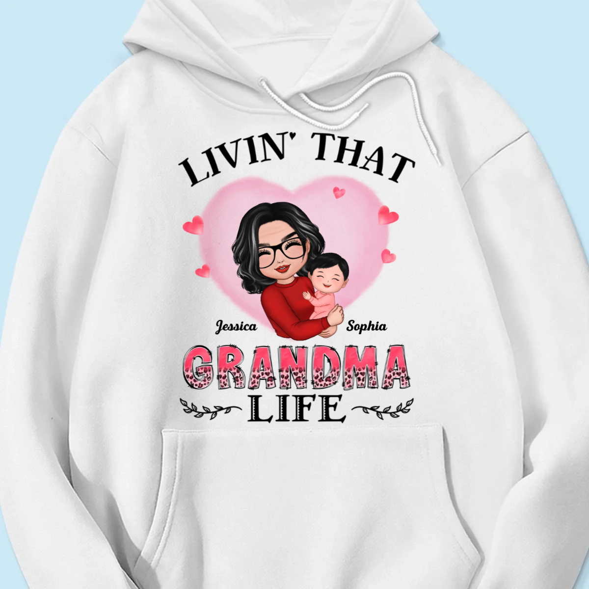 Pink Heart Doll Grandma Hugging Kid Livin‘ That Grandma Life Personalized Shirt