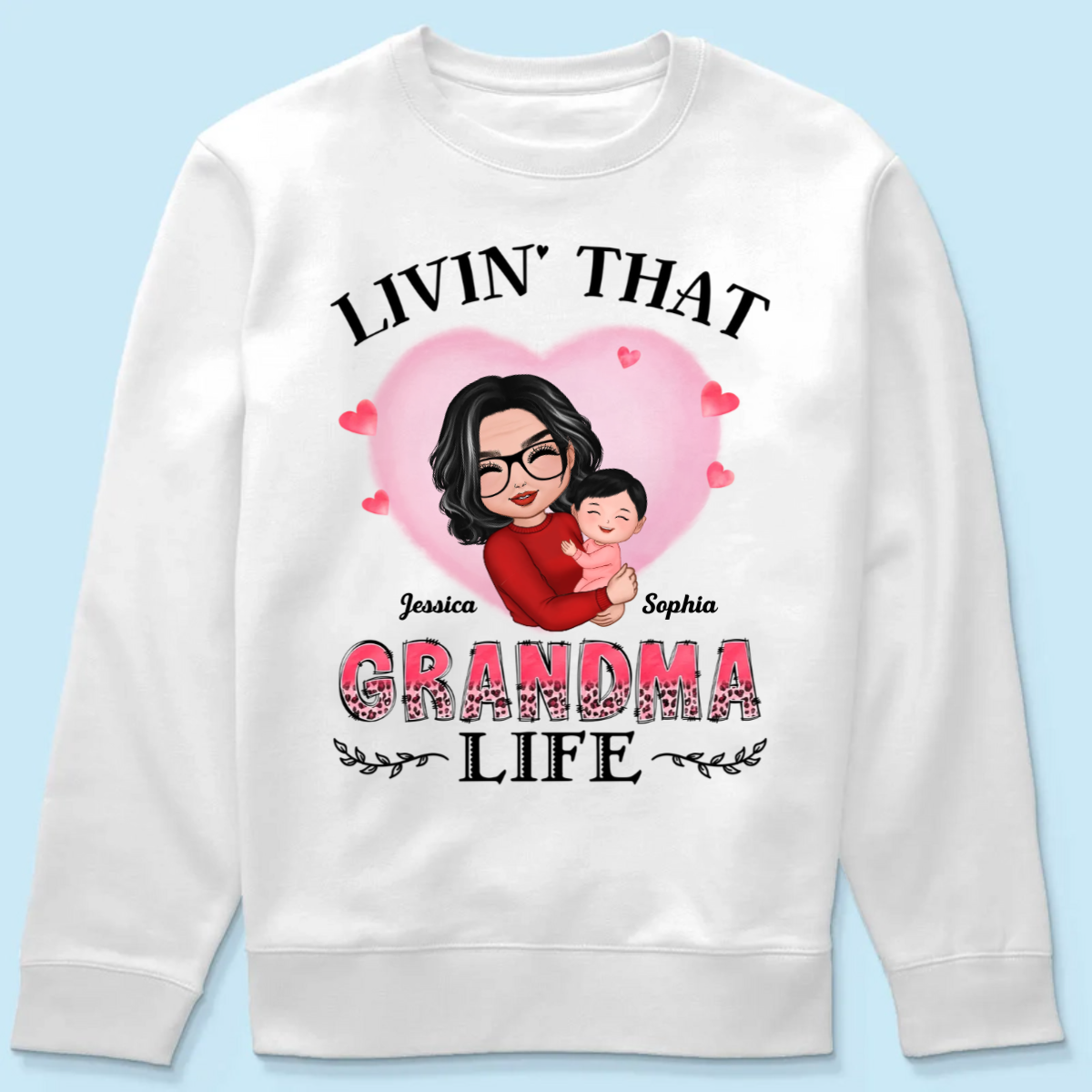 Pink Heart Doll Grandma Hugging Kid Livin‘ That Grandma Life Personalized Shirt