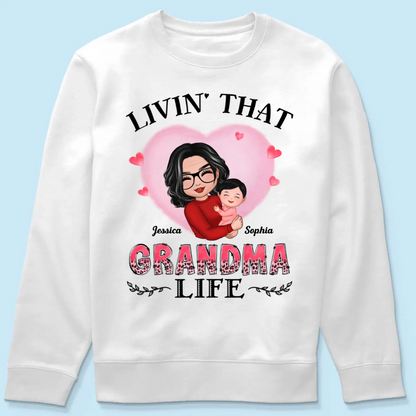 Pink Heart Doll Grandma Hugging Kid Livin‘ That Grandma Life Personalized Shirt