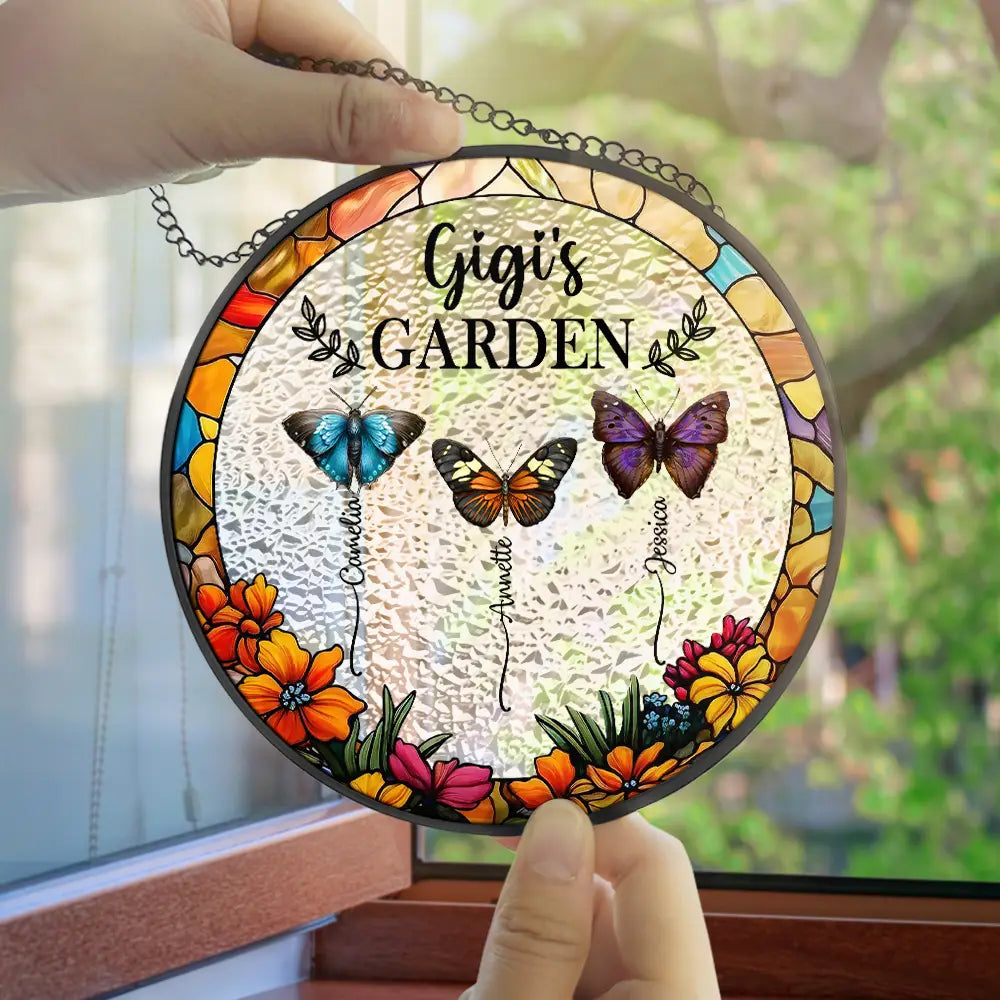 Grandma's Garden Butterflies - Personalized Window Hanging Suncatcher