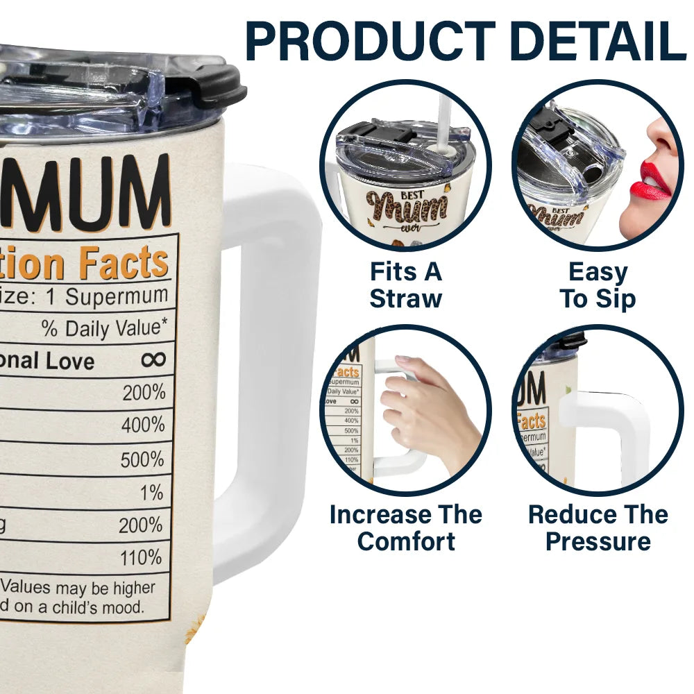 Best Mom Ever Nutrition Facts - Personalized 40oz Tumbler With Straw