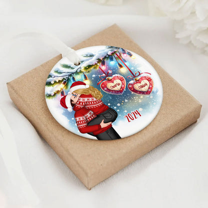 Christmas Hearts Couple Kissing Personalized Circle Ceramic Ornament