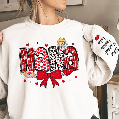 Grandma Valentine Personalized Sleeve Printed Sweatshirt, Valentine's Day Gift For Grandma