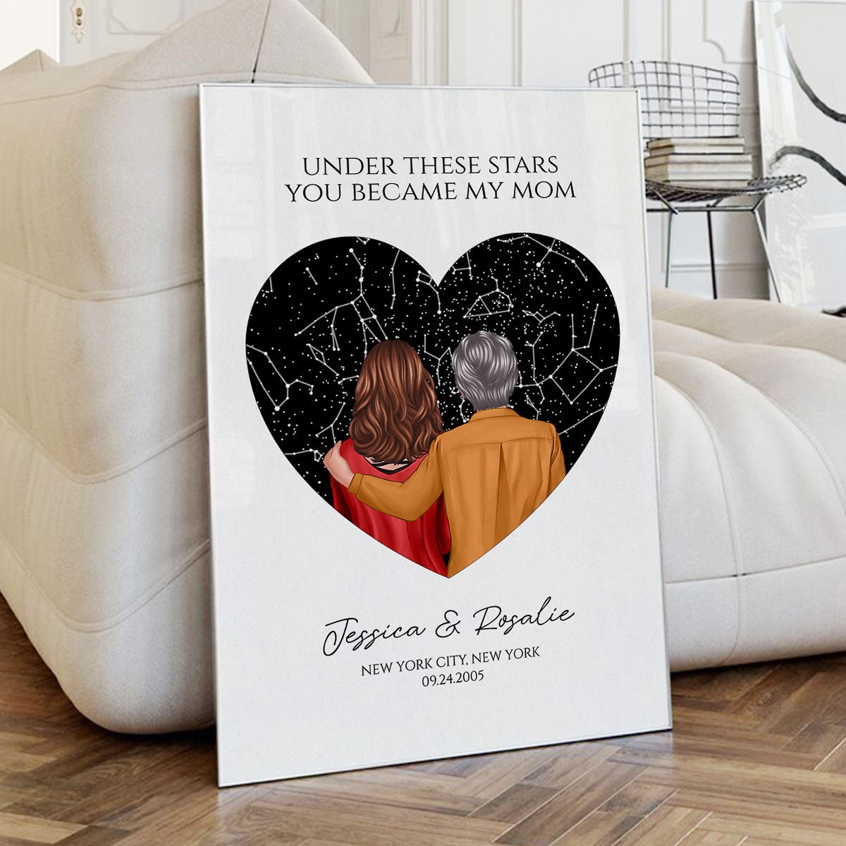 Under These Stars You Became My Mom Personalized Poster, Custom Star Map By Date & Location, Constellation Map, Birthdays, Mother's Day Gift for Mom