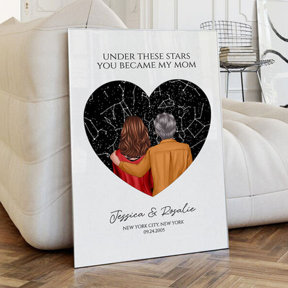 Under These Stars You Became My Mom Personalized Poster, Custom Star Map By Date & Location, Constellation Map, Birthdays, Mother's Day Gift for Mom