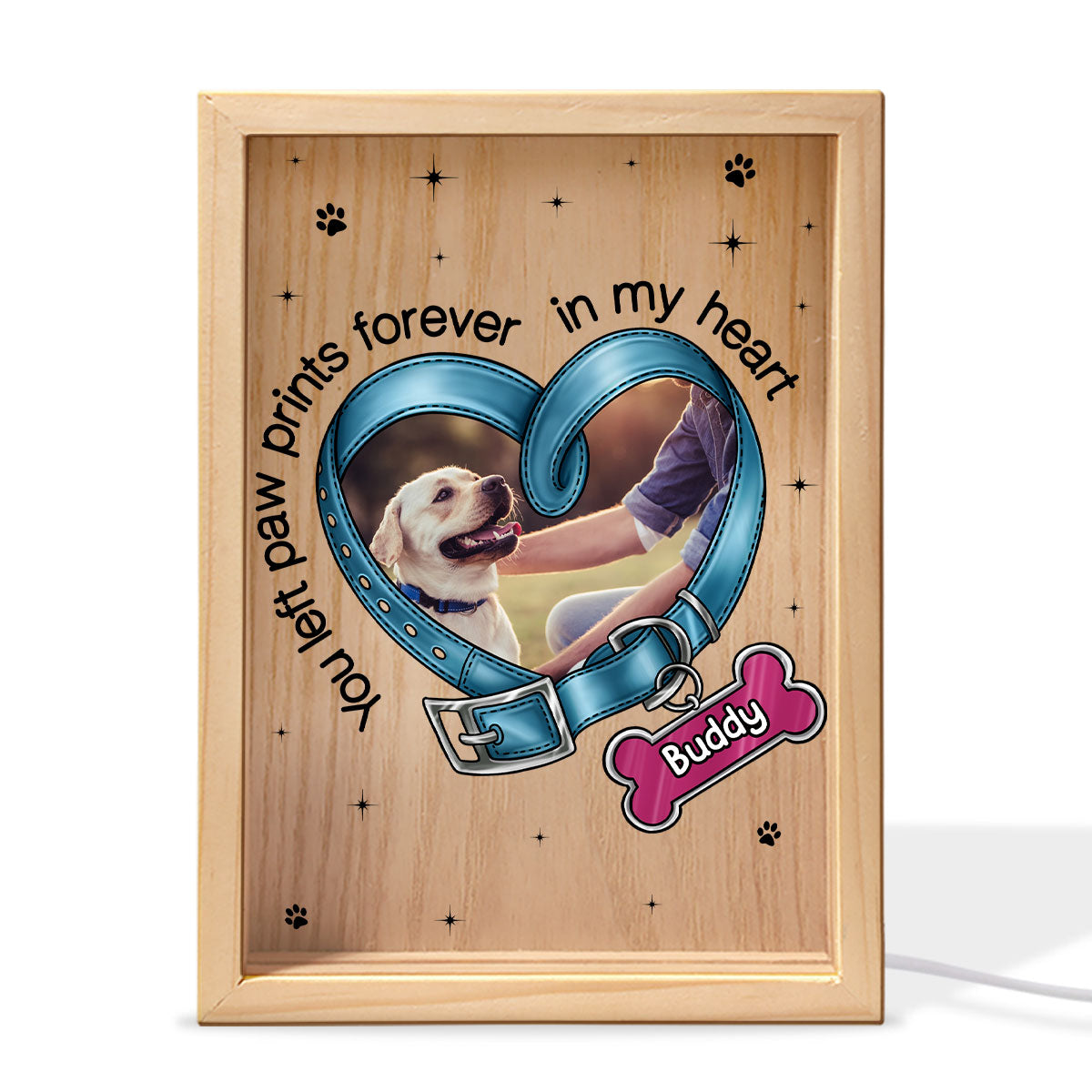 You Left Paw Prints On My Heart Photo Inserted Dog Keepsake Memorial Gift Personalized Frame Light Box
