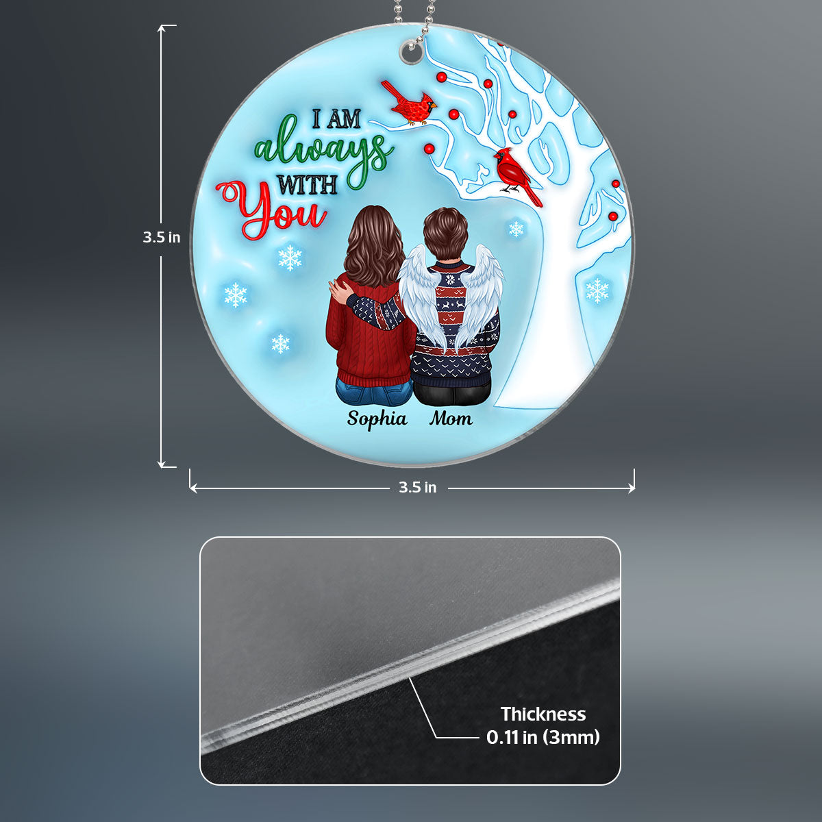 Always With You Berry Tree 3D Inflated Family Memorial Keepsake Personalized Acrylic Ornament