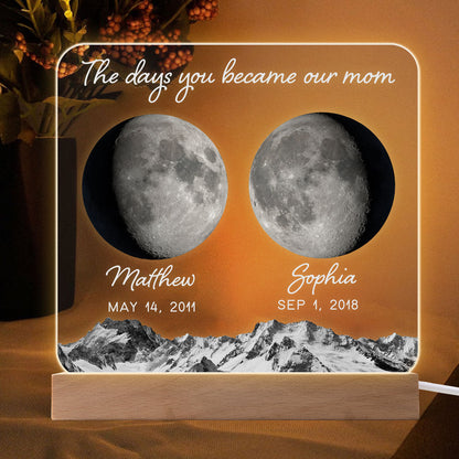 The Day You Became Mom Grandma Custom Birth Moon Phase Personalized Acrylic Warm LED Night Light, Mother's Day Gift