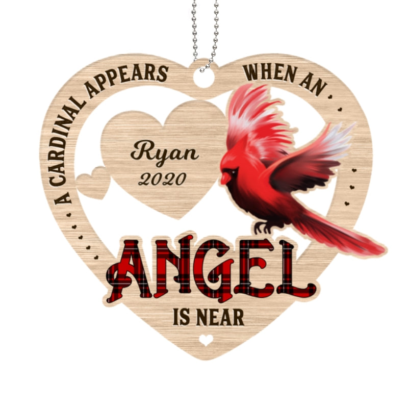 Cardinals Heart Memorial Personalized Wooden Ornament