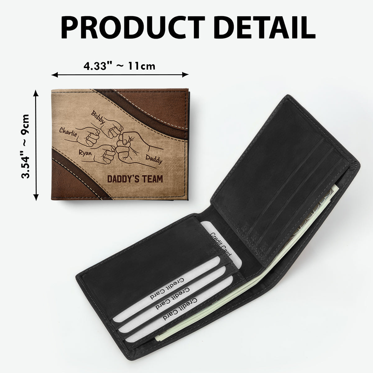 Daddy's Team Fist Bump Personalized Men’s Wallet, Father's Day Gift, Birthday Gift For Husband, Dad, Grandpa