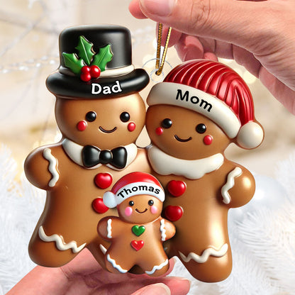 Gingerbread Family Polished Finish 3D Effect Personalized Acrylic Ornament