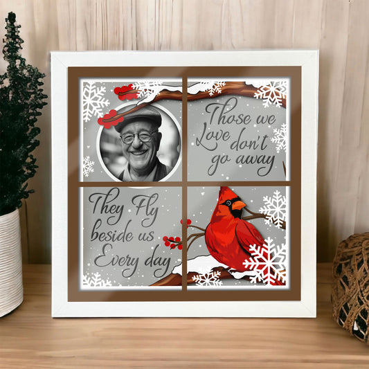 Those We Love Don't Do Away Cardinal Outside Window Memorial Keepsake Personalized Shadow Box