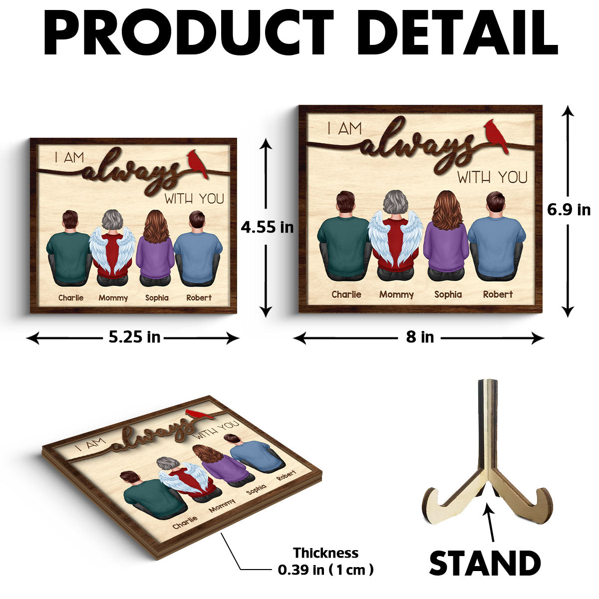 Always With You Family Memorial Cardinal Remembrance Keepsake Sympathy Gift Personalized 2-Layer Wooden Plaque