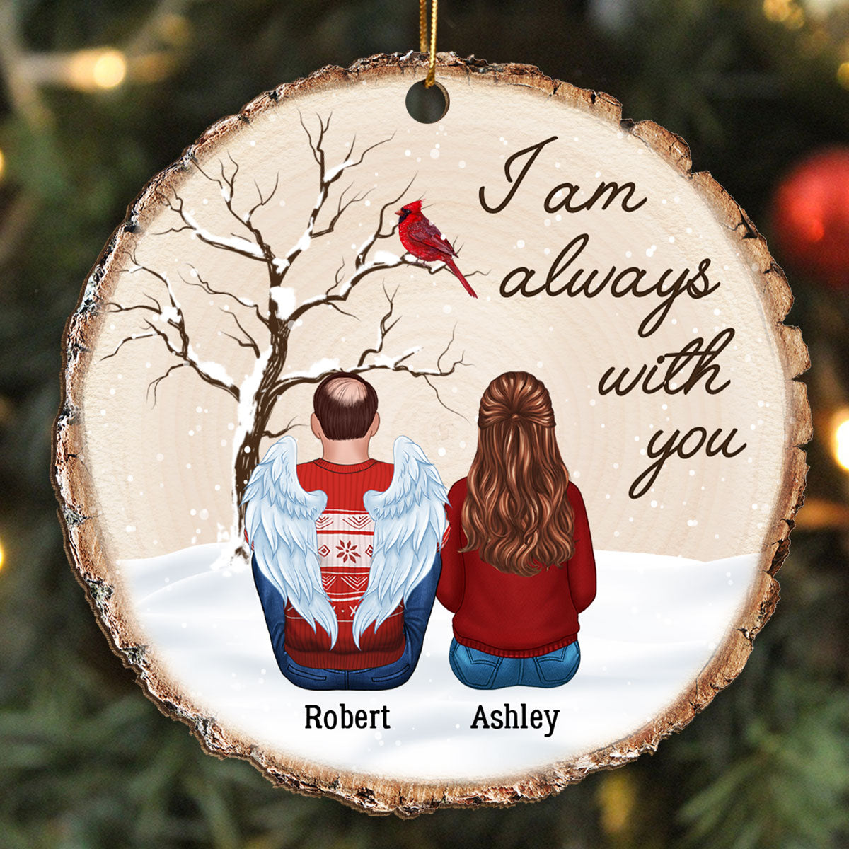 Dry Branch Snowy Always With You Wood Slice Memorial Keepsake Personalized Wooden Ornament