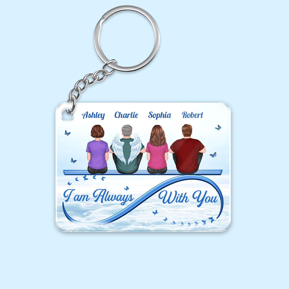 Always With You Heaven Cloud Memorial Remembrance Gift Personalized Acrylic Keychain