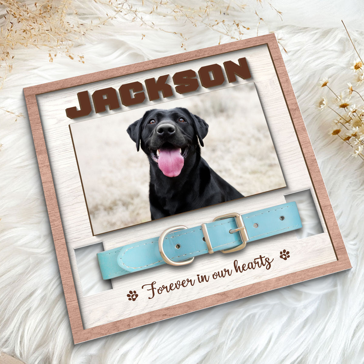 Pet Loss Pet Memorial Remembrance Gift Pet Collar Keepsake Photo Inserted Personalized Wooden Pet Collar Holder