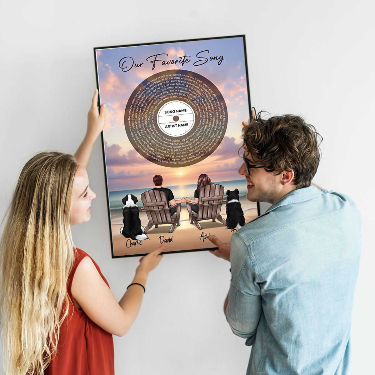 You Me And The Dogs Cats Beach Landscape Vinyl Lyrics Personalized Poster, Heartfelt Gift, Anniversary Gift, Birthday Gift For Him, For Her, Boyfriend, Girlfriend, Husband, Wife