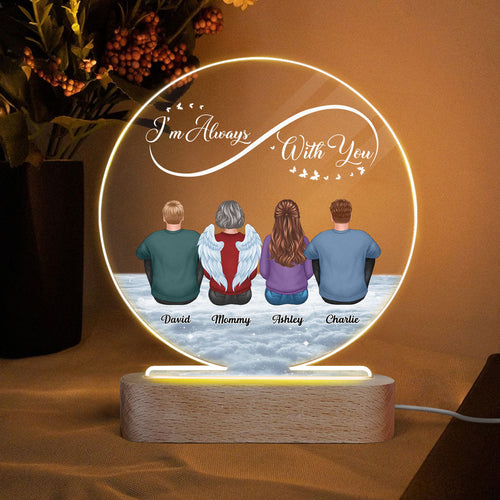 Infinity Always With You Family Memorial Remembrance Keepsake Personalized Circle Acrylic Plaque LED Lamp Night Light
