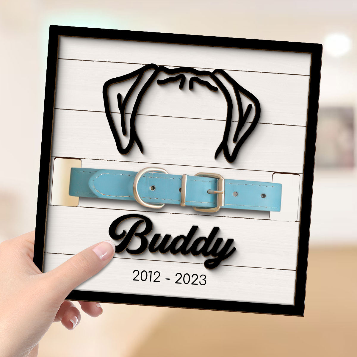 Pet Loss Dog Head Outline Memorial Remembrance Gift Pet Collar Keepsake Personalized Wooden Pet Collar Holder