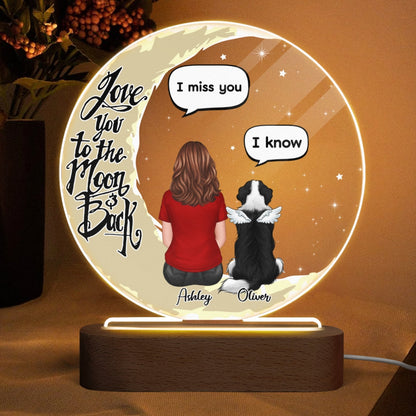 Love To The Moon Pet Memorial Personalized Circle Acrylic Plaque With LED Night Light - Sympathy Gift, Remembrance Keepsake For Pet Lover - Pet Loss Keepsake