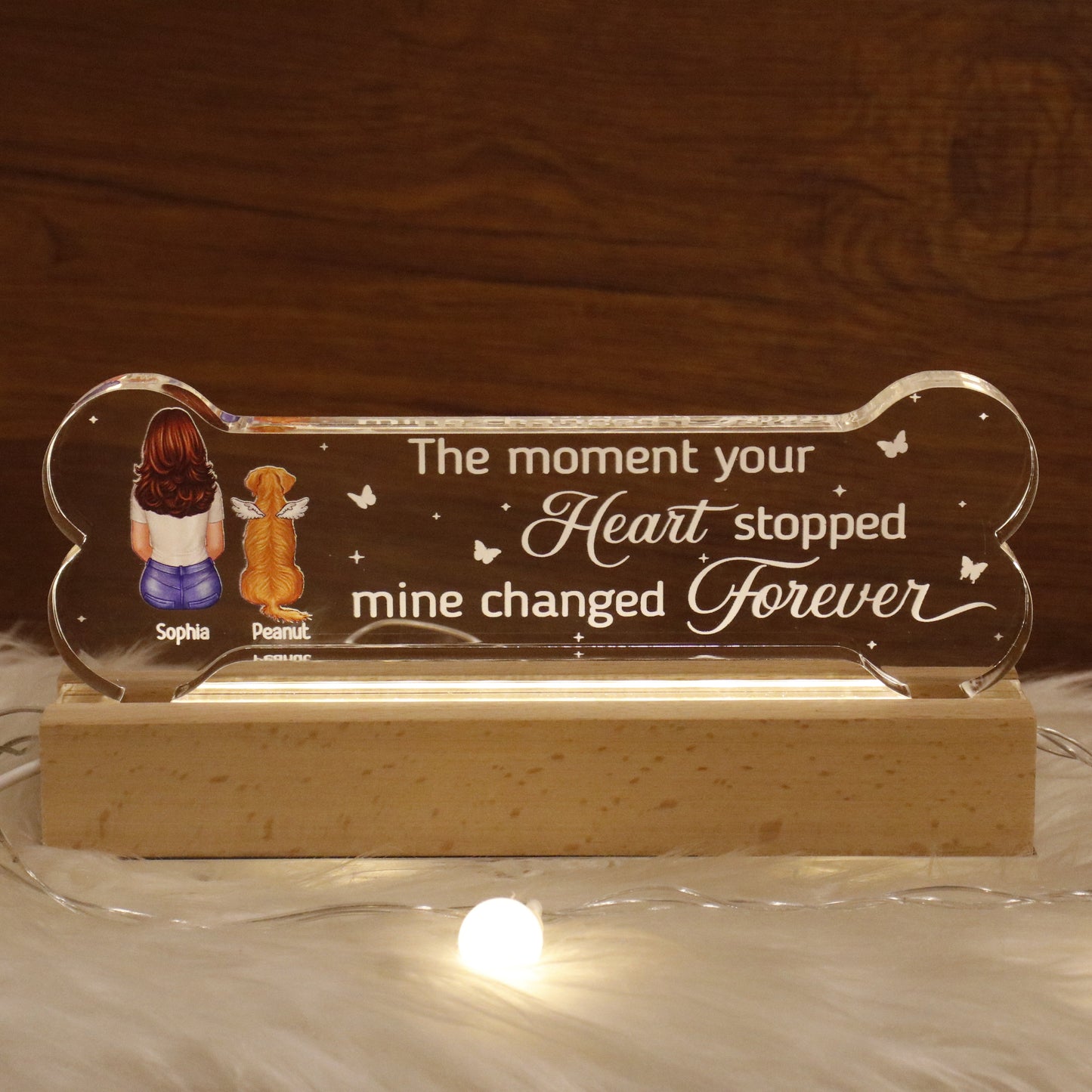 A Keepsake For The Beloved Companion Dog Memorial Gift Personalized Bone Shaped Acrylic Block LED Night Light