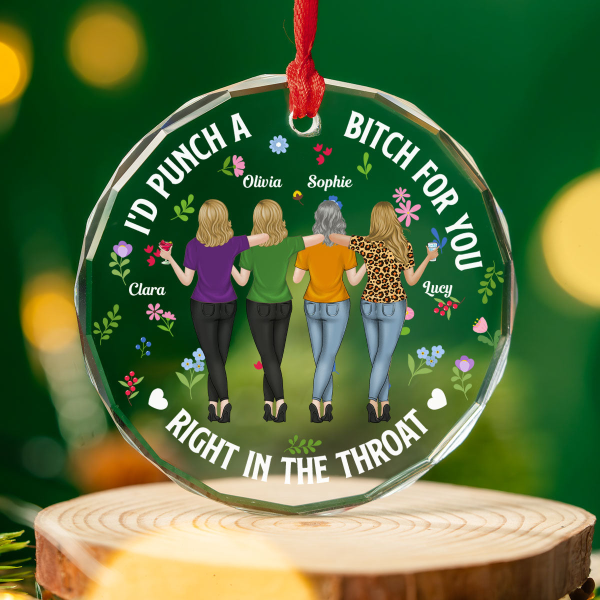 Punch Bitch Besties - Personalized Custom Glass Ornament