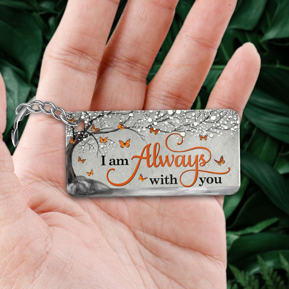 Orange Butterflies Blossom Tree Always With You Whole Family Memorial Remembrance Gift Personalized Acrylic Keychain