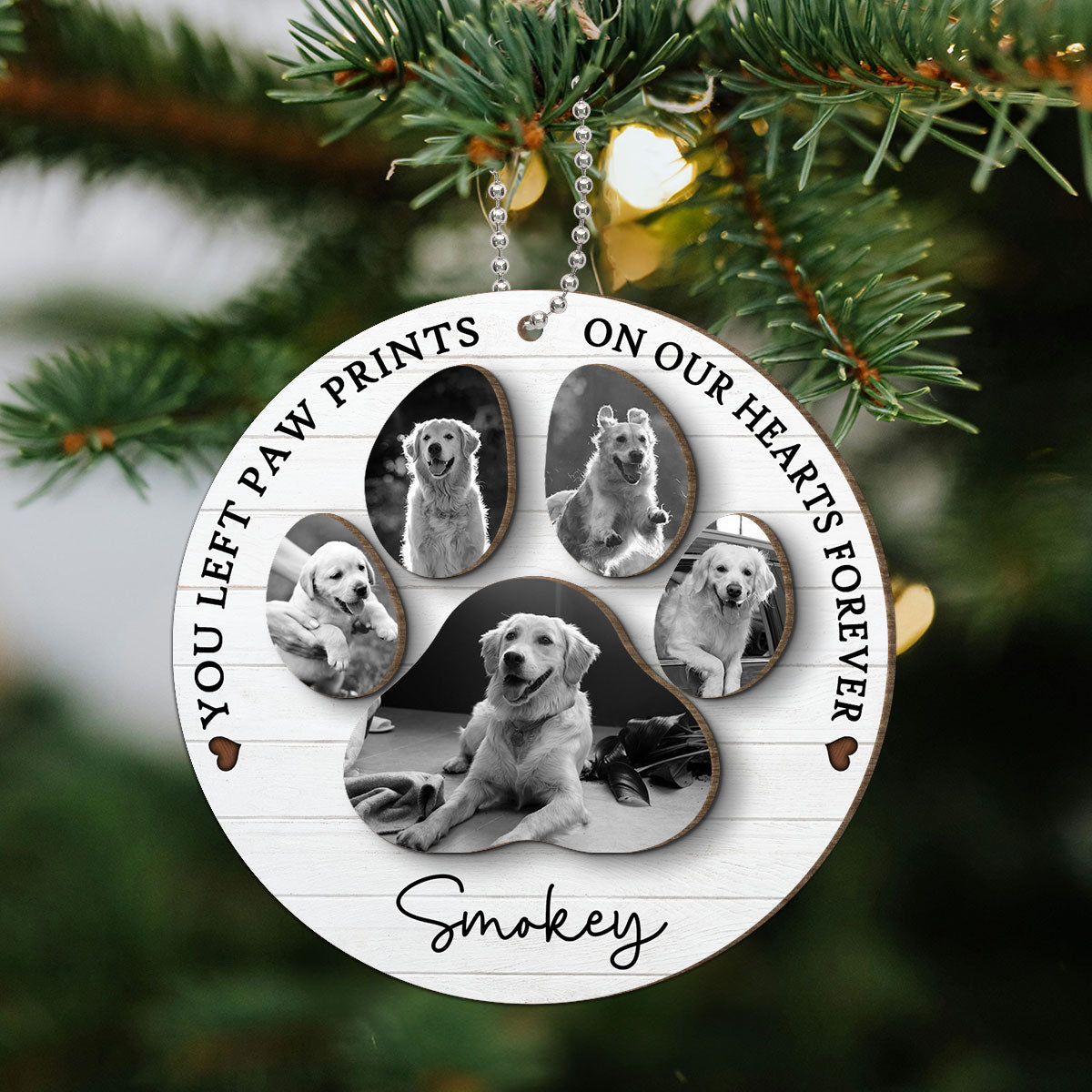 You Left Paw Prints On Our Hearts Photo Inserted Personalized 2-Layer Wooden Ornament