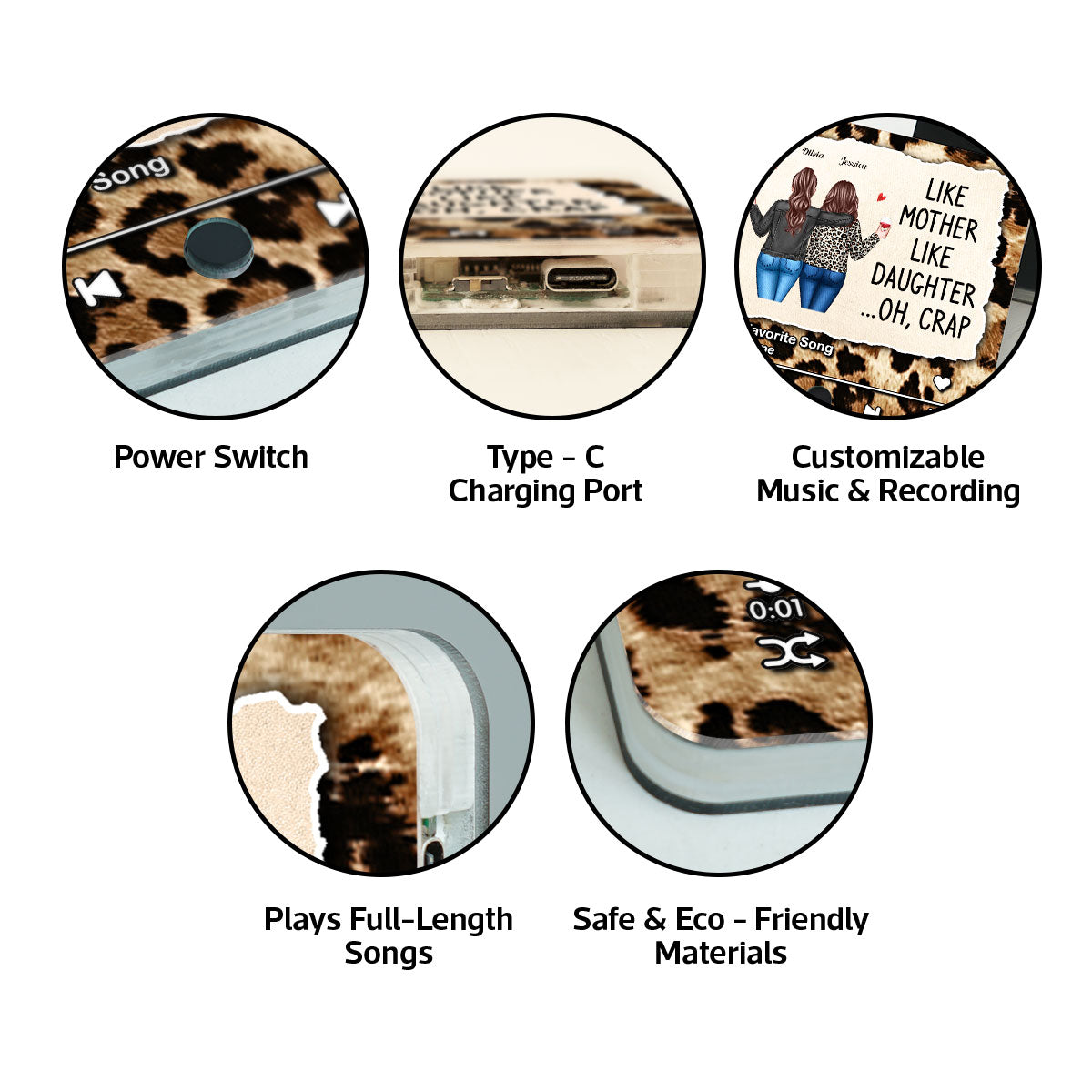 Like Mother Like Daughter Leopard Pattern Personalized Music Fridge Magnet, Funny Mother's Day Gift for Mom, Gift for her