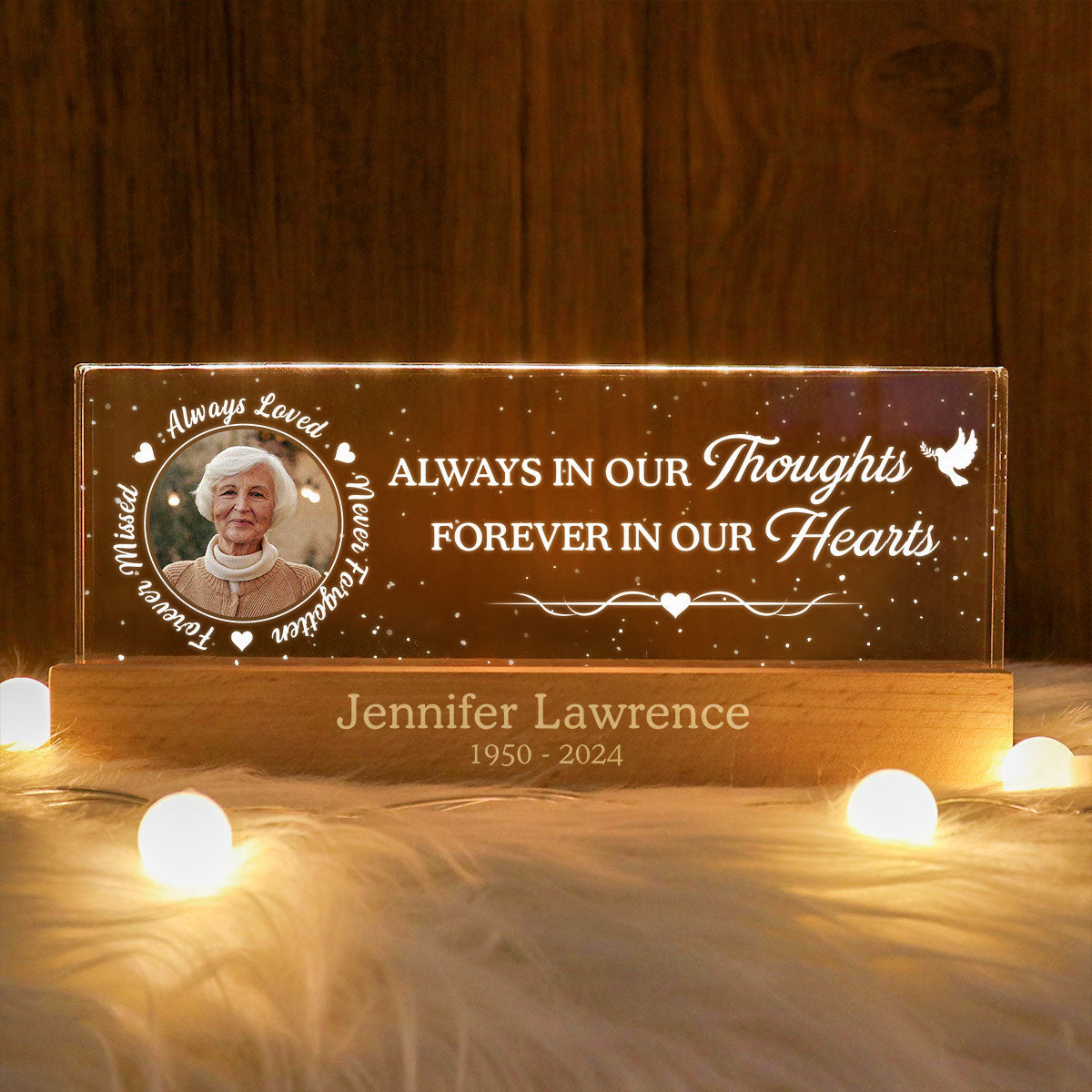 Always In Our Thoughts Forever In Our Hearts Personalized Acrylic Block LED Night Light