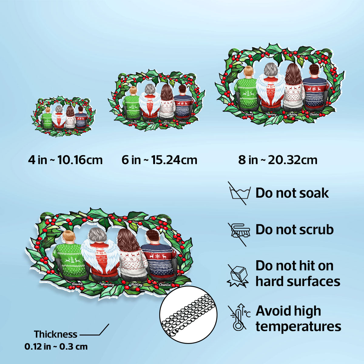 Family Sitting Back View Holly Branch Personalized Suncatcher, Heartfelt Memorial Gift For Your Loved One