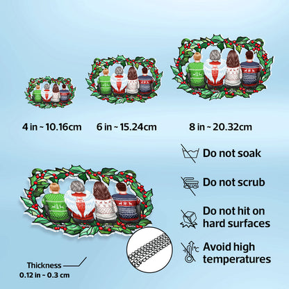 Family Sitting Back View Holly Branch Personalized Suncatcher, Heartfelt Memorial Gift For Your Loved One