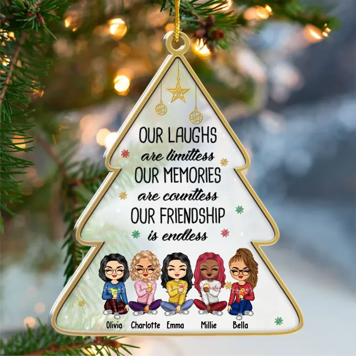 Not Just Friends, More Like A Small Gang - Personalized Custom Christmas Tree Shaped Acrylic Christmas Ornament