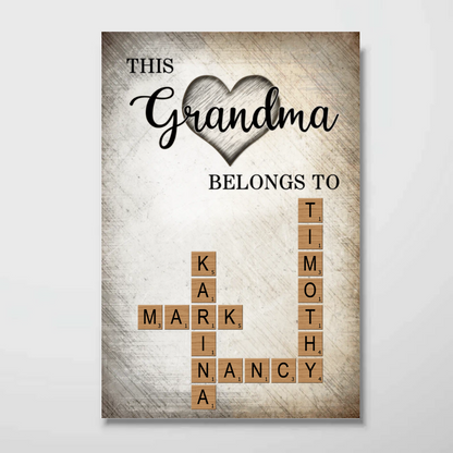 This Grandma Belongs To Grandkids Crossword Puzzle Art Personalized Poster