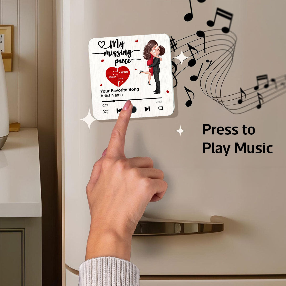 My Missing Piece Valentine‘s Day Gift For Her Gift For Him Couple Kissing Favorite Song Personalized Music Fridge Magnet