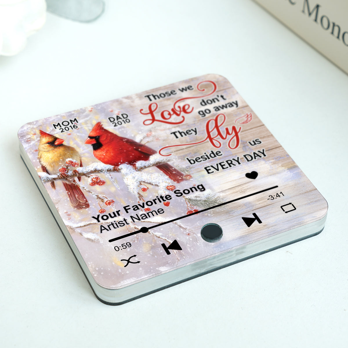 Cardinals Blossom Tree Dad Mom Memorial Personalized Music Fridge Magnet