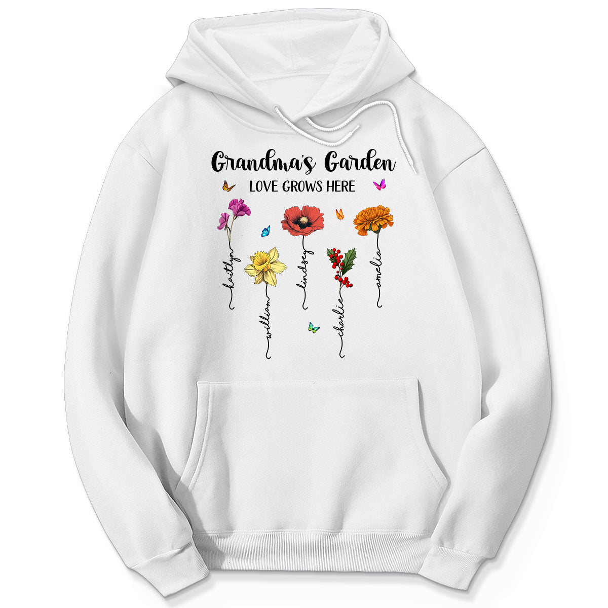 Grandma‘s Garden Love Grows Here Beautiful Birth Month Flower Mother‘s Day Gift For Grandma Mom Personalized Shirt